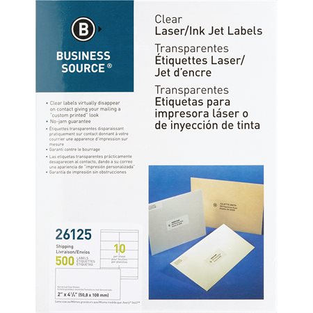 Clear Mailing Labels Package of 50 sheets 2 x 4-1 / 4 in. (500)