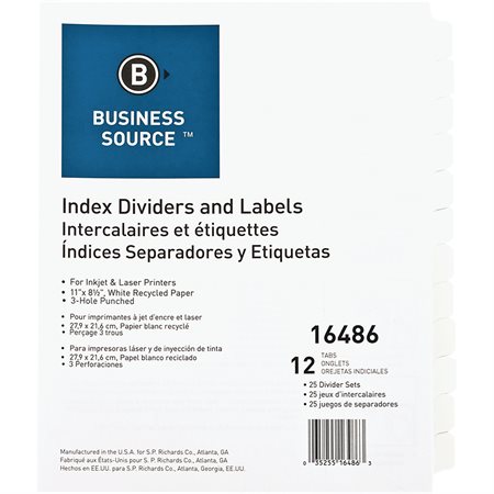 Intercalaires imprimables 3 perforations. 25 jeux 12 onglets