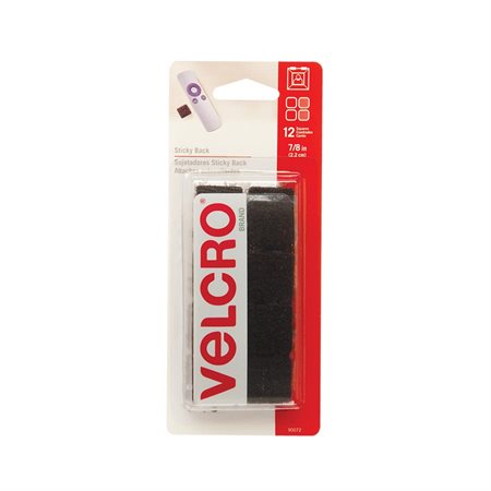 Attaches Velcro® Carrés, 7 / 8". Paquet de 12. noir