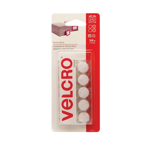 Attaches Velcro® Ronds, 5 / 8". Paquet de 15. blanc