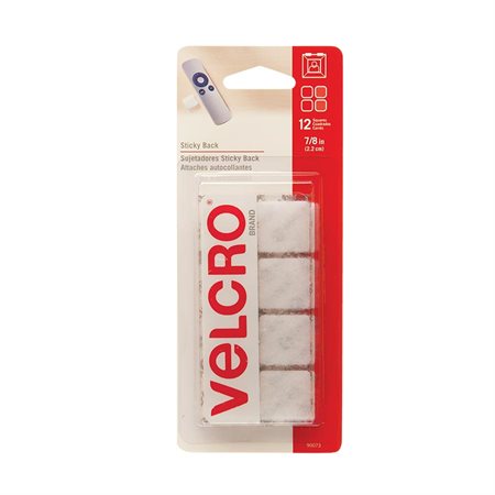 Attaches Velcro® Carrés, 7 / 8". Paquet de 12. blanc