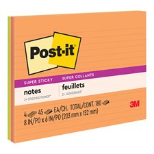 Post-it® Super Sticky Notes - Energy Boost Collection 8 x 6 in., lined 45-sheet pad (pkg 4)