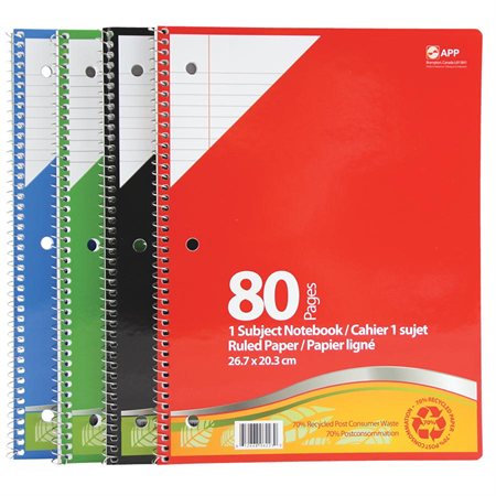 Recycled Spiral Ruled Notebook 1 subject 80 pages