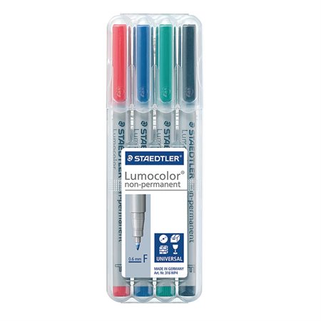 Lumocolor® Non Permanent Marker Fine tip, 0.6 mm. assorted (pkg 4)