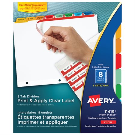 Index Maker® Dividers Assorted colours. Easy Apply™. 5 sets. 8 tabs