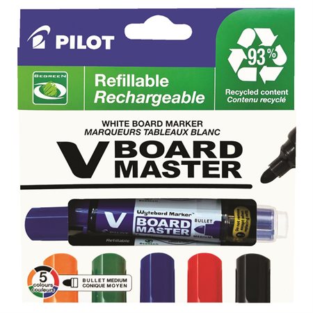 Begreen V Board Master Dry Erase Marker Bullet Point. Pack of 5. assorted colours