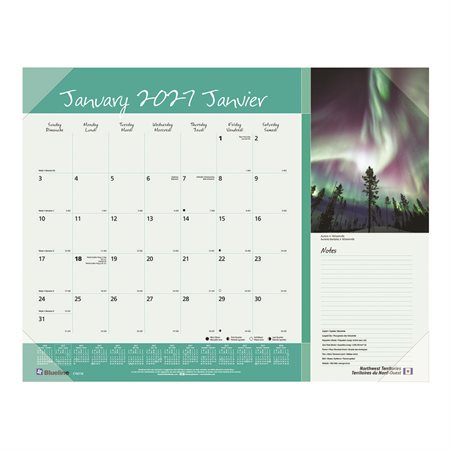 Calendrier sous-main mensuel (2026) Provinces du Canada