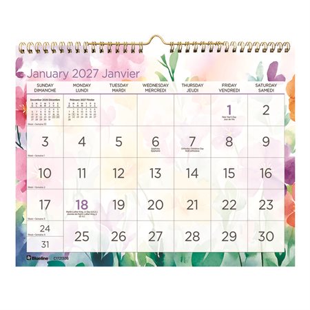 Calendrier mural mensuel à gros caractères (2026) 11 x 8 po