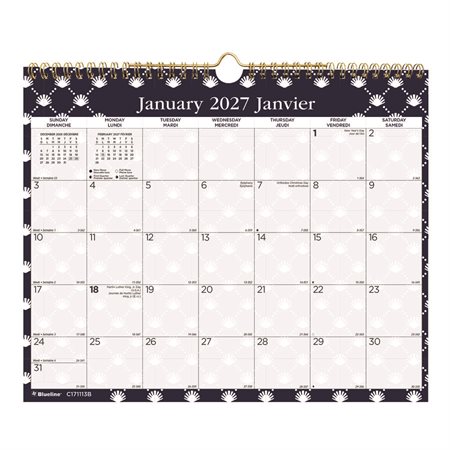 Calendrier mural mensuel fleurs (2026) blanc