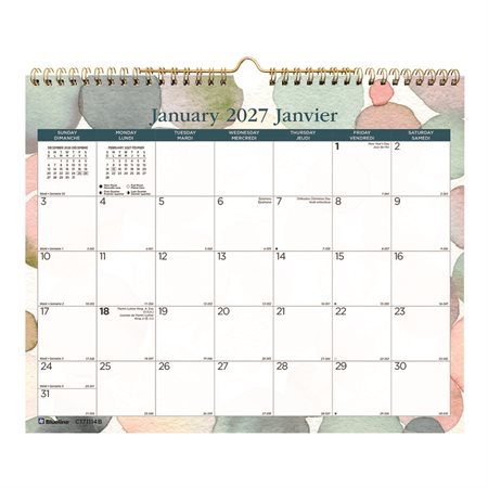 Calendrier mural mensuel fleurs (2026) noir