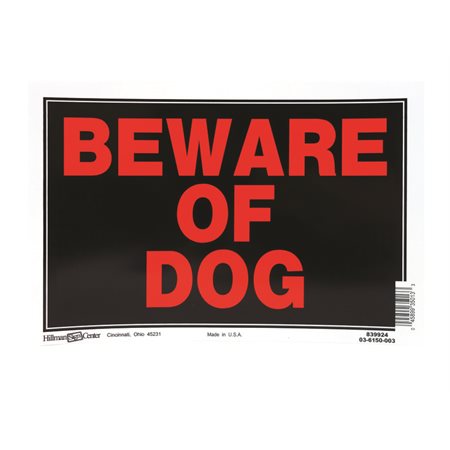 PANNEAU BEWARE OF DOG 8X12''