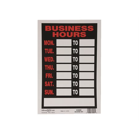 BUSINESS HOURS SIGN 8X12"EN