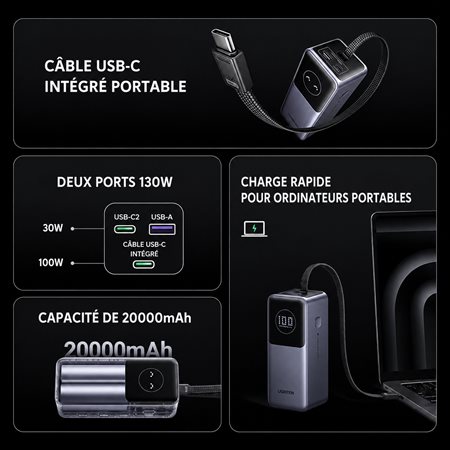 PILE DE RECHARGE UGREEN 130W  /  20000MAH